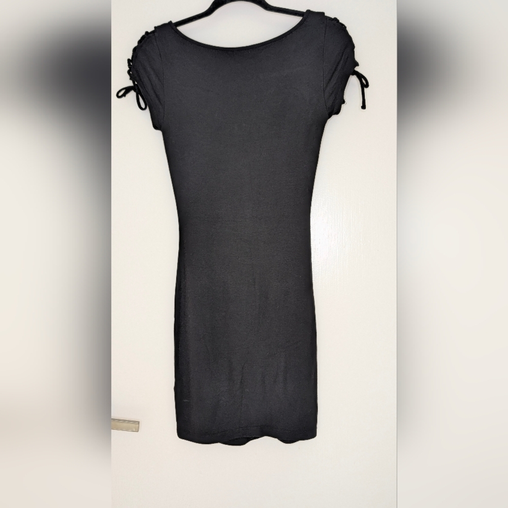 Garage Black Mini Stretch Dress with Tie Sleeves Size S - Picture 4 of 6